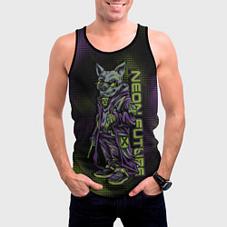 Майка-безрукавка мужская Неоновый волк на стиле, цвет: 3D-черный — фото 2