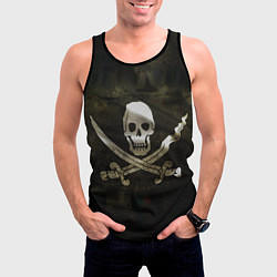 Майка-безрукавка мужская Пиратский флаг - череп с ножами, цвет: 3D-черный — фото 2