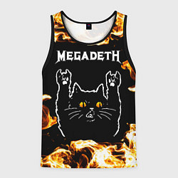 Майка-безрукавка мужская Megadeth рок кот и огонь, цвет: 3D-черный