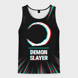 Майка-безрукавка мужская Символ Demon Slayer в стиле glitch на темном фоне, цвет: 3D-черный