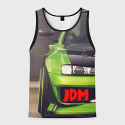 Майка-безрукавка мужская JDM машина зеленая тюнингованная, цвет: 3D-черный