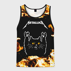 Майка-безрукавка мужская Metallica рок кот и огонь, цвет: 3D-черный
