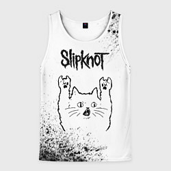 Майка-безрукавка мужская Slipknot рок кот на светлом фоне, цвет: 3D-белый