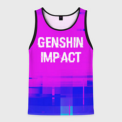 Майка-безрукавка мужская Genshin Impact glitch text effect: символ сверху, цвет: 3D-черный