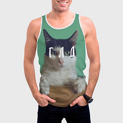Майка-безрукавка мужская Мем с котом - голод, цвет: 3D-белый — фото 2