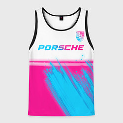 Майка-безрукавка мужская Porsche neon gradient style: символ сверху, цвет: 3D-черный