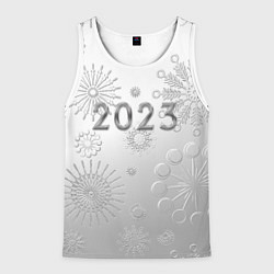 Майка-безрукавка мужская Новый год 2023 в снежинках, цвет: 3D-белый