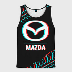 Майка-безрукавка мужская Значок Mazda в стиле glitch на темном фоне, цвет: 3D-черный
