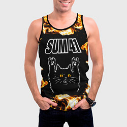 Майка-безрукавка мужская Sum41 рок кот и огонь, цвет: 3D-черный — фото 2