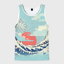 Майка-безрукавка мужская Морской пейзаж с большими волнами на закате, цвет: 3D-белый