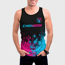 Майка-безрукавка мужская Changan - neon gradient: символ сверху, цвет: 3D-черный — фото 2