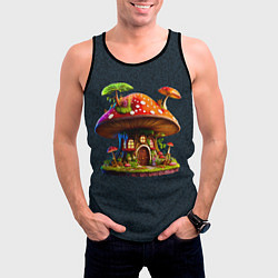 Майка-безрукавка мужская Сказочный домик из гриба, цвет: 3D-черный — фото 2