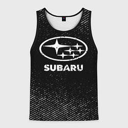 Майка-безрукавка мужская Subaru с потертостями на темном фоне, цвет: 3D-черный
