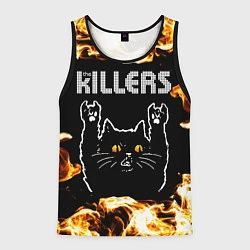 Майка-безрукавка мужская The Killers рок кот и огонь, цвет: 3D-черный