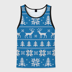 Мужская майка без рукавов Рождественский синий свитер с оленями
