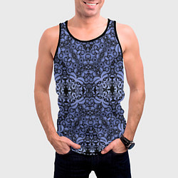 Майка-безрукавка мужская Ажурный модный кружевной синий узор, цвет: 3D-черный — фото 2