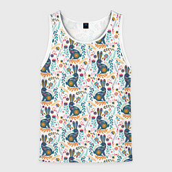 Мужская майка без рукавов Новогодний паттерн - Кролики и веточки