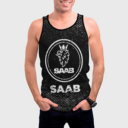 Майка-безрукавка мужская Saab с потертостями на темном фоне, цвет: 3D-черный — фото 2