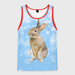 Майка-безрукавка мужская Кролик и снежинки, цвет: 3D-красный