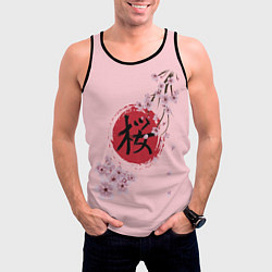 Майка-безрукавка мужская Цветущая вишня с иероглифом cакура, цвет: 3D-черный — фото 2