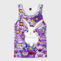 Майка-безрукавка мужская Веселый кролик в цветах, цвет: 3D-белый