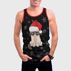 Майка-безрукавка мужская Грустный кот новый год, цвет: 3D-красный — фото 2