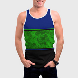 Майка-безрукавка мужская Синие, неоновые зеленые мраморные и черные полосы, цвет: 3D-белый — фото 2