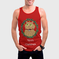 Майка-безрукавка мужская Christmas cat with a garland, цвет: 3D-красный — фото 2