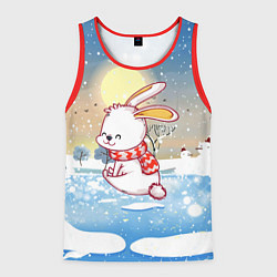 Майка-безрукавка мужская Зайчик на зимнем фоне, цвет: 3D-красный
