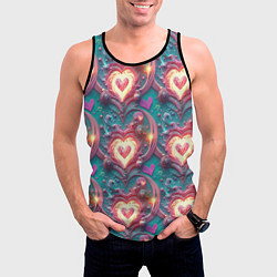 Майка-безрукавка мужская Паттерн пылающие сердца, цвет: 3D-черный — фото 2