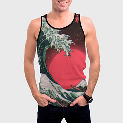 Майка-безрукавка мужская Японская волна в красном цвете, цвет: 3D-черный — фото 2