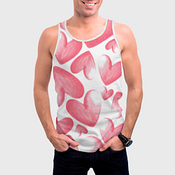 Майка-безрукавка мужская Розовые акварельные сердца - паттерн, цвет: 3D-белый — фото 2