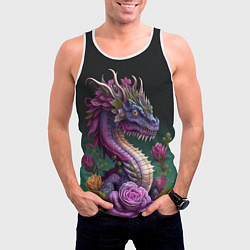 Майка-безрукавка мужская Неоновый дракон с цветами, цвет: 3D-белый — фото 2