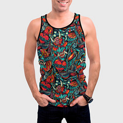 Майка-безрукавка мужская Ирезуми Японские маски, цвет: 3D-черный — фото 2