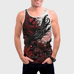 Майка-безрукавка мужская Красный Irezumi узор, цвет: 3D-белый — фото 2