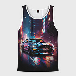 Майка-безрукавка мужская Форд мустанг в ночи тройная скорость, цвет: 3D-белый