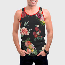 Майка-безрукавка мужская Букеты цветов на черном фоне, цвет: 3D-красный — фото 2