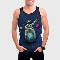 Майка-безрукавка мужская Космонавт с кружкой, цвет: 3D-черный — фото 2
