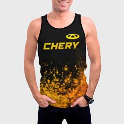 Майка-безрукавка мужская Chery - gold gradient: символ сверху, цвет: 3D-черный — фото 2