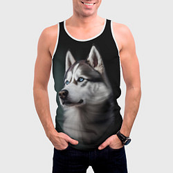 Майка-безрукавка мужская Собака Хаски с голубыми глазами, цвет: 3D-белый — фото 2