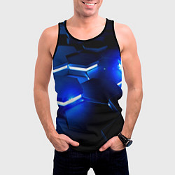 Майка-безрукавка мужская Металлические соты с синей подсветкой, цвет: 3D-черный — фото 2