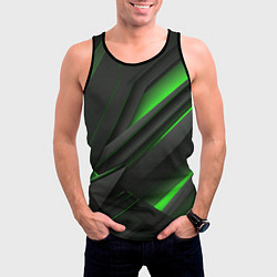 Майка-безрукавка мужская Черно-зеленые объемные полосы, цвет: 3D-черный — фото 2