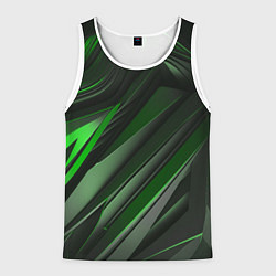 Майка-безрукавка мужская Green black abstract, цвет: 3D-белый