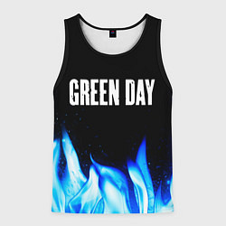 Майка-безрукавка мужская Green Day blue fire, цвет: 3D-черный