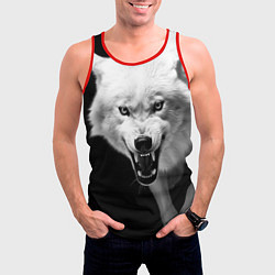 Майка-безрукавка мужская Агрессивный белый волк, цвет: 3D-красный — фото 2