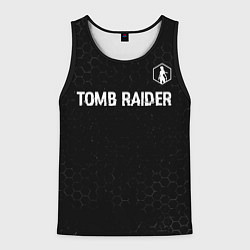 Майка-безрукавка мужская Tomb Raider glitch на темном фоне: символ сверху, цвет: 3D-черный