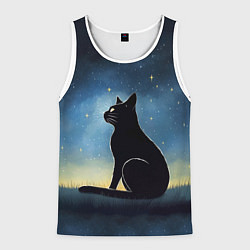 Майка-безрукавка мужская Черный кот и звезды - акварель, цвет: 3D-белый