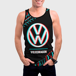 Майка-безрукавка мужская Значок Volkswagen в стиле glitch на темном фоне, цвет: 3D-черный — фото 2