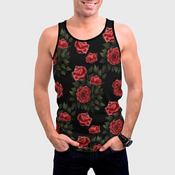 Майка-безрукавка мужская Красные розы на черном - паттерн, цвет: 3D-черный — фото 2