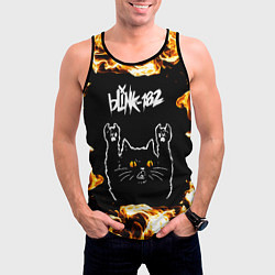 Майка-безрукавка мужская Blink 182 рок кот и огонь, цвет: 3D-черный — фото 2